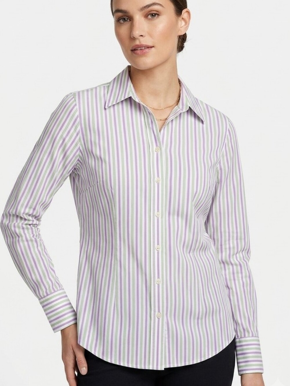 J. Crew Vertical Stripe Button-Down Shirt in White, Green & Pink Size Large